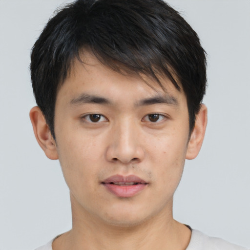 Neutral asian young-adult male with short  brown hair and brown eyes