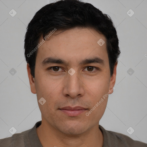 Neutral asian young-adult male with short  black hair and brown eyes