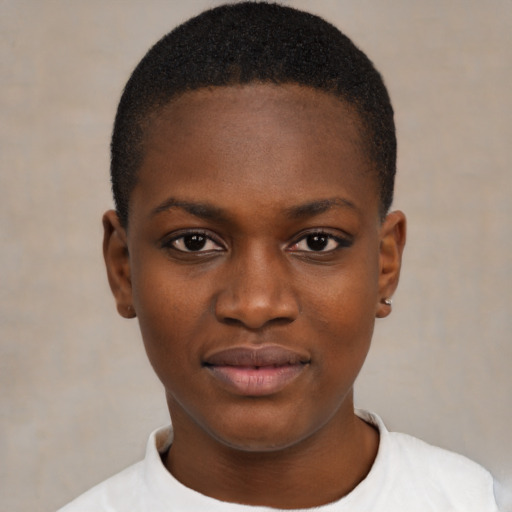 Neutral black young-adult female with short  brown hair and brown eyes