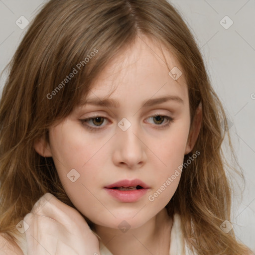 Neutral white child female with medium  brown hair and brown eyes