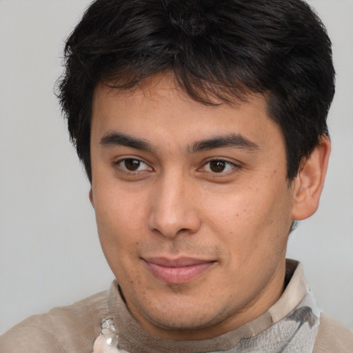 Neutral asian young-adult male with short  brown hair and brown eyes