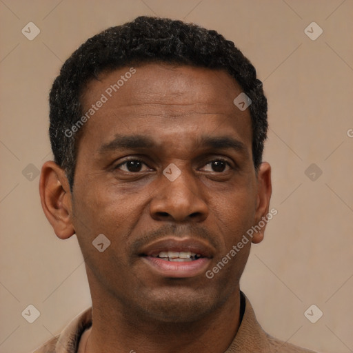 Neutral black young-adult male with short  brown hair and brown eyes