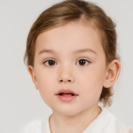 Neutral white child female with medium  brown hair and brown eyes