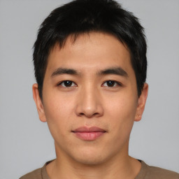 Neutral asian young-adult male with short  brown hair and brown eyes