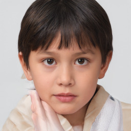 Neutral white child female with short  brown hair and brown eyes