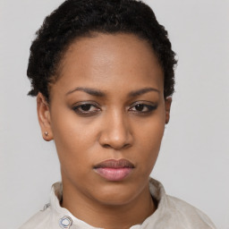 Neutral black young-adult female with short  brown hair and brown eyes