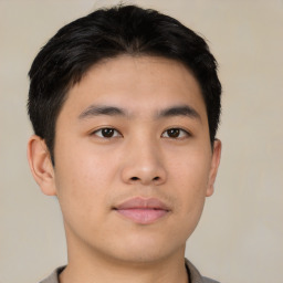 Neutral asian young-adult male with short  brown hair and brown eyes