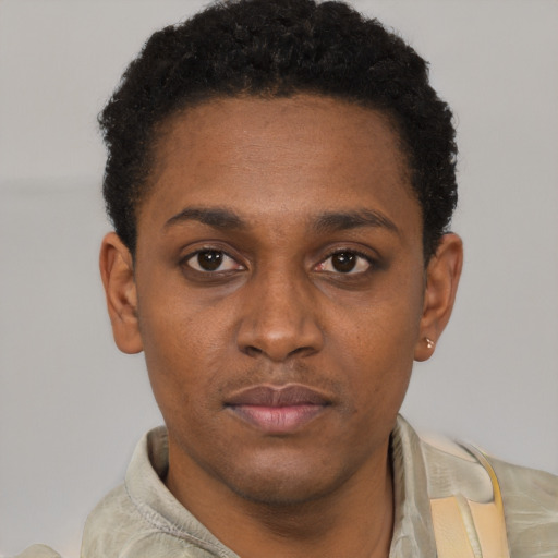 Neutral black young-adult male with short  brown hair and brown eyes