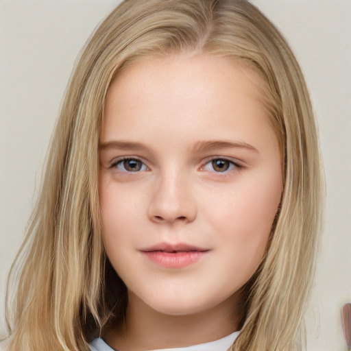 Neutral white child female with long  brown hair and brown eyes