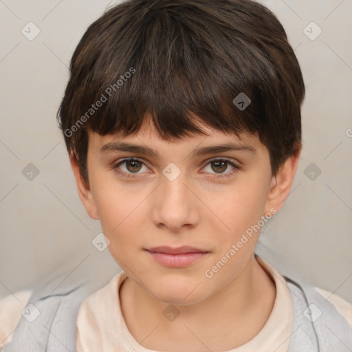 Neutral white young-adult female with short  brown hair and brown eyes