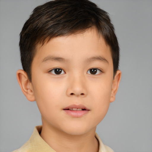 Neutral asian child male with short  brown hair and brown eyes