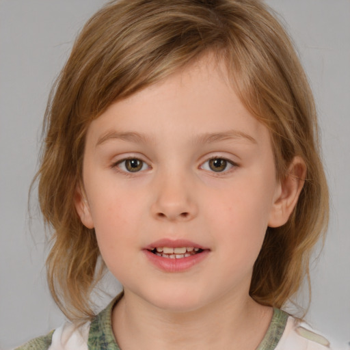 Neutral white child female with medium  brown hair and brown eyes