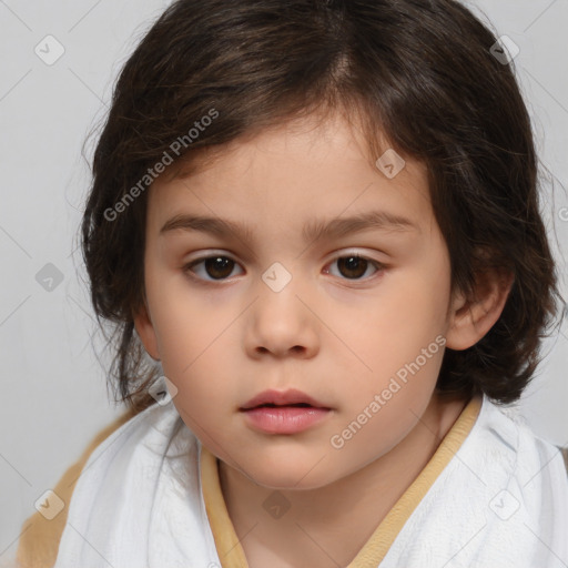 Neutral white child female with medium  brown hair and brown eyes