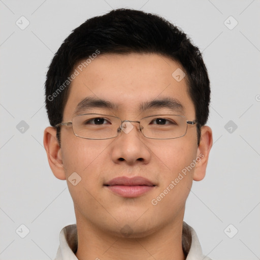 Neutral asian young-adult male with short  brown hair and brown eyes