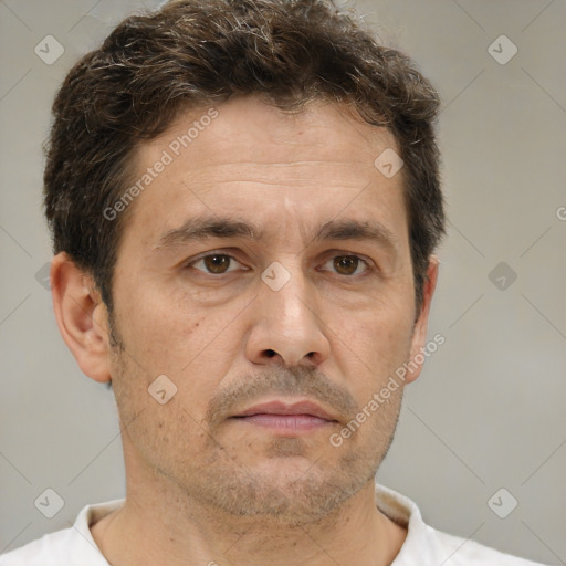 Neutral white adult male with short  brown hair and brown eyes