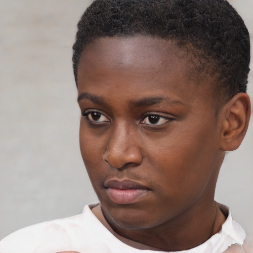Neutral black young-adult female with short  brown hair and brown eyes