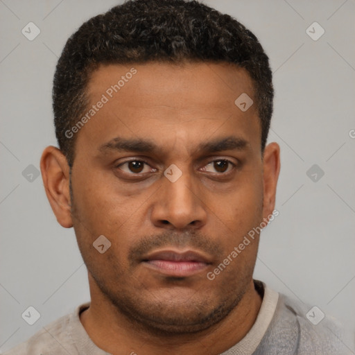 Neutral latino young-adult male with short  brown hair and brown eyes