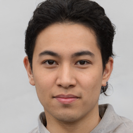 Neutral asian young-adult male with short  black hair and brown eyes