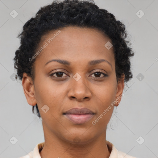 Neutral black young-adult female with short  brown hair and brown eyes