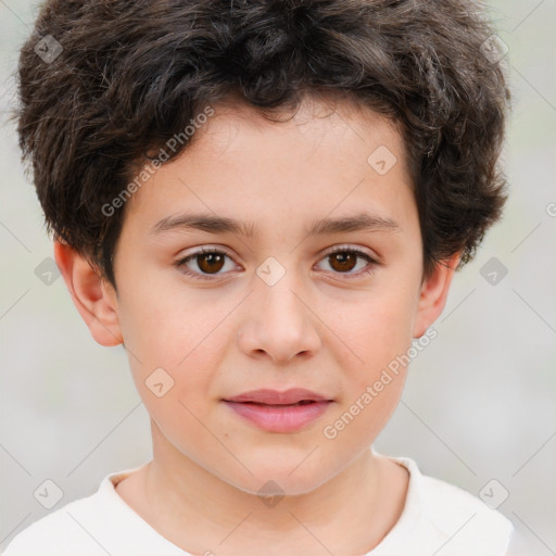 Joyful white child male with short  brown hair and brown eyes