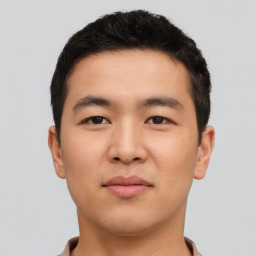 Neutral asian young-adult male with short  brown hair and brown eyes