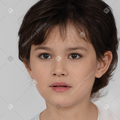 Neutral white child female with medium  brown hair and brown eyes