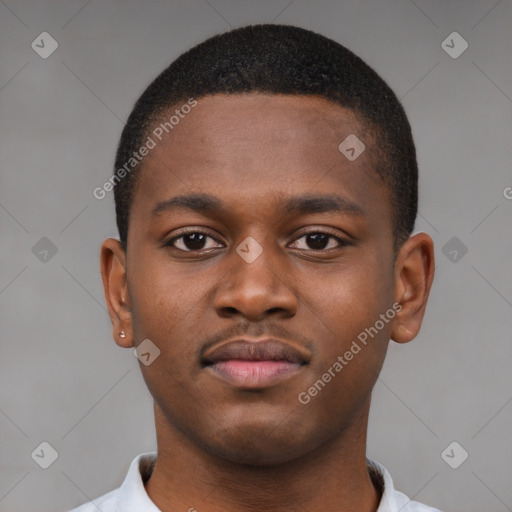 Neutral black young-adult male with short  brown hair and brown eyes