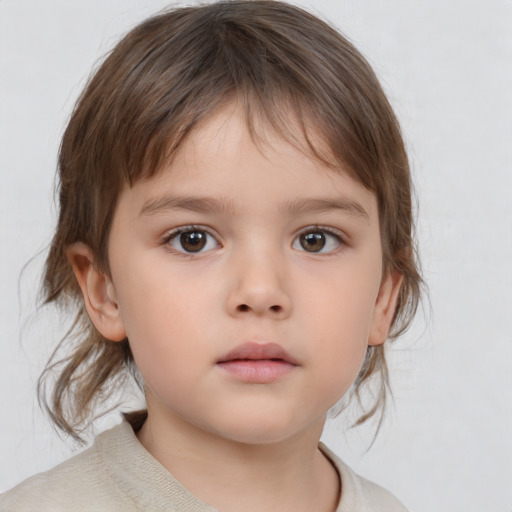 Neutral white child female with medium  brown hair and brown eyes