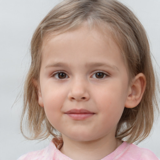 Neutral white child female with medium  brown hair and grey eyes