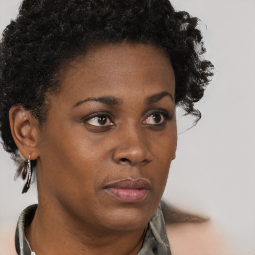 Neutral black young-adult female with short  brown hair and brown eyes