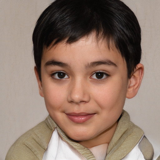 Joyful white child male with short  brown hair and brown eyes