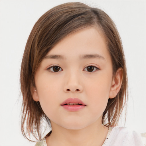 Neutral white child female with medium  brown hair and brown eyes