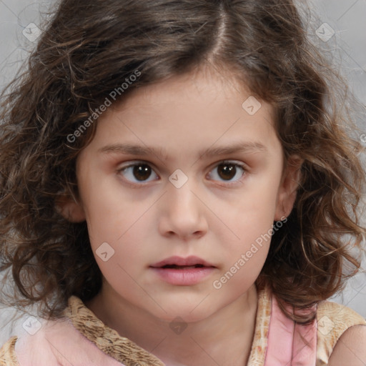 Neutral white child female with medium  brown hair and brown eyes