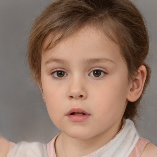 Neutral white child female with medium  brown hair and brown eyes