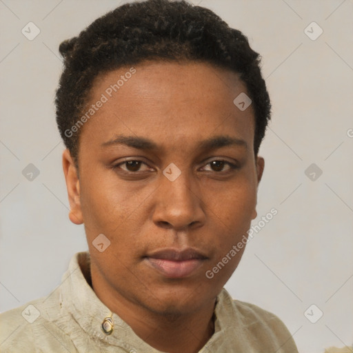 Neutral latino young-adult male with short  brown hair and brown eyes