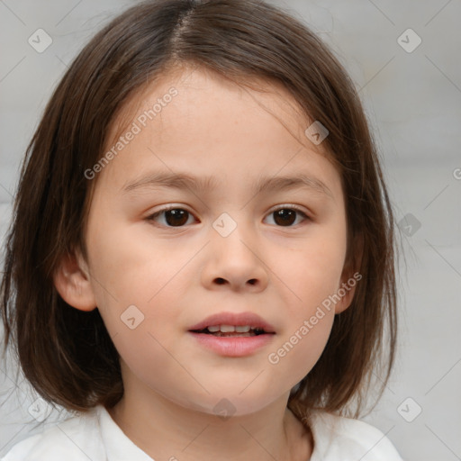 Neutral white child female with medium  brown hair and brown eyes