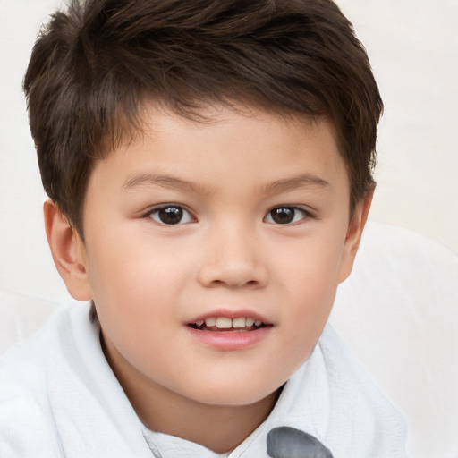 Joyful white child male with short  brown hair and brown eyes