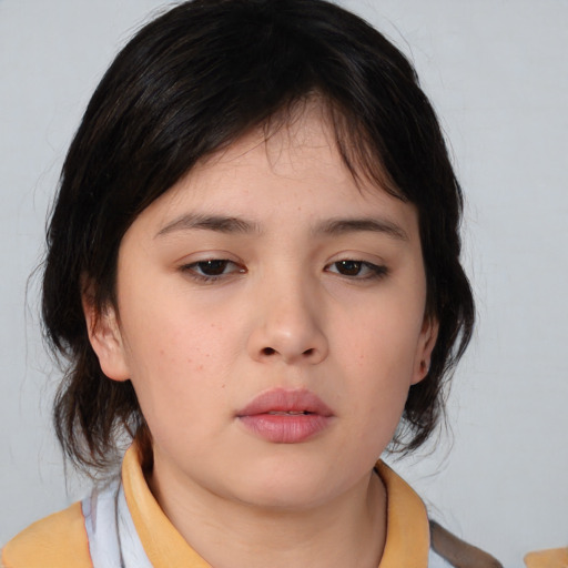 Neutral asian young-adult female with medium  brown hair and brown eyes