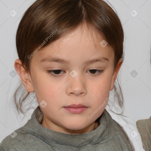 Neutral white child female with medium  brown hair and brown eyes