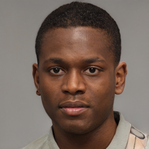 Neutral black young-adult male with short  brown hair and brown eyes