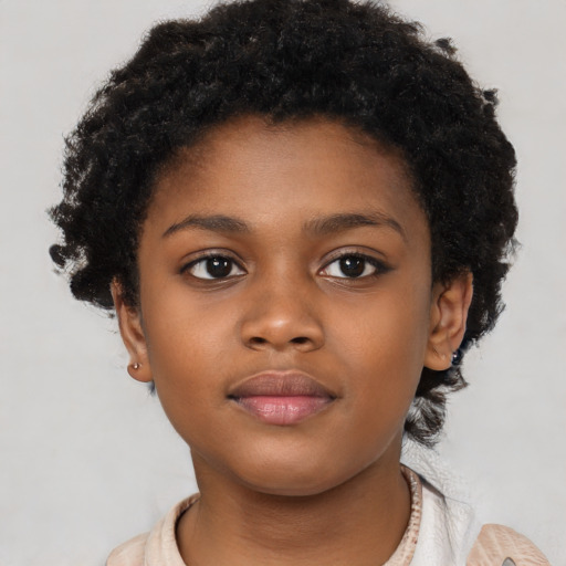 Neutral black child female with short  brown hair and brown eyes
