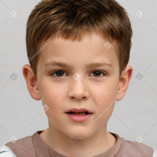 Neutral white child male with short  brown hair and brown eyes