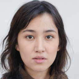 Neutral asian young-adult female with medium  brown hair and brown eyes