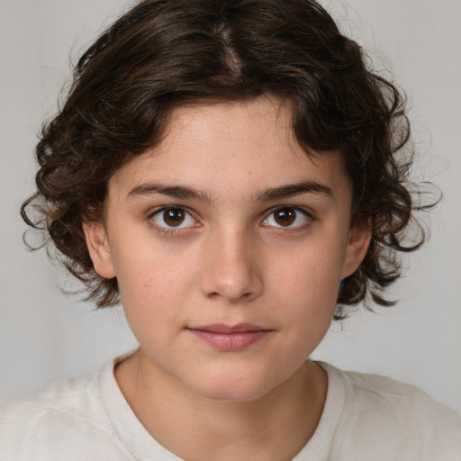 Neutral white child female with medium  brown hair and brown eyes