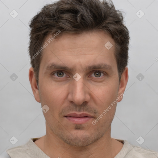 Neutral white adult male with short  brown hair and brown eyes