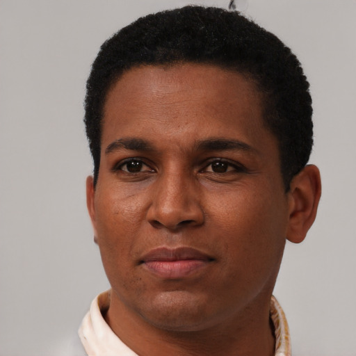 Neutral latino young-adult male with short  brown hair and brown eyes