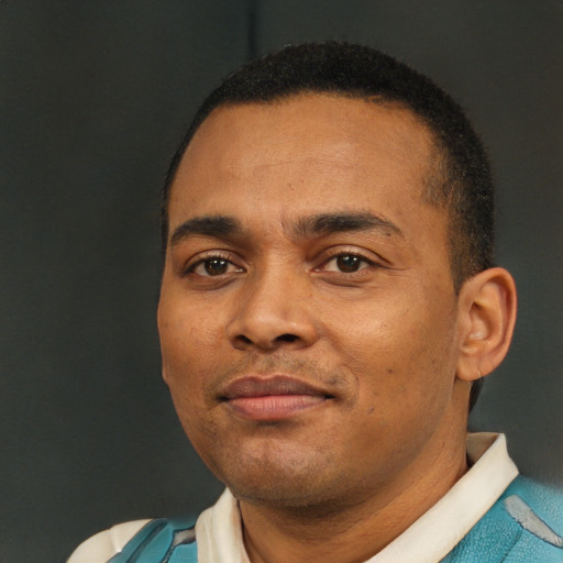 Neutral black young-adult male with short  brown hair and brown eyes