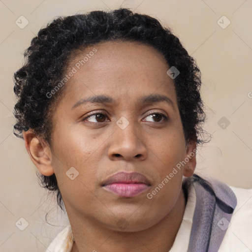 Neutral black young-adult female with short  brown hair and brown eyes