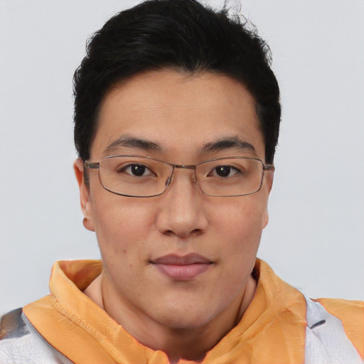 Neutral asian young-adult male with short  brown hair and brown eyes