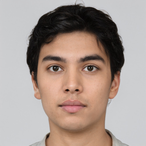 Neutral asian young-adult male with short  black hair and brown eyes